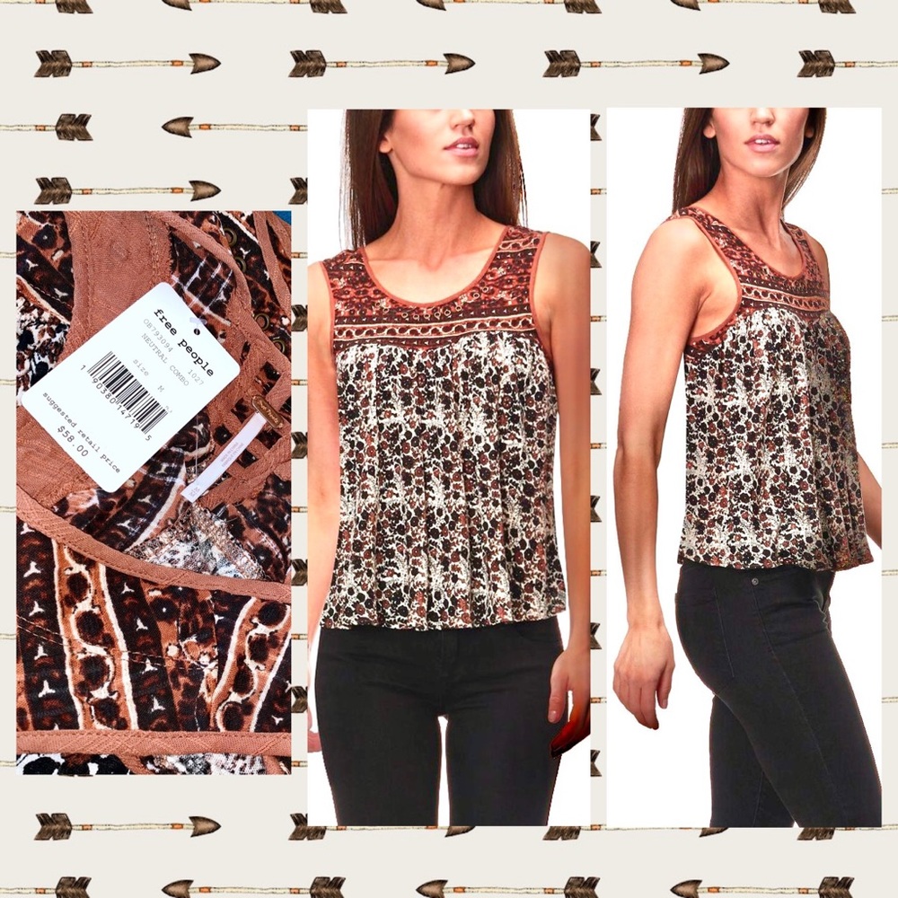 Free People Lucky Coin Printed Tank in Neutral Combo (Brown, Black, Ivory) - Picture 8 of 8